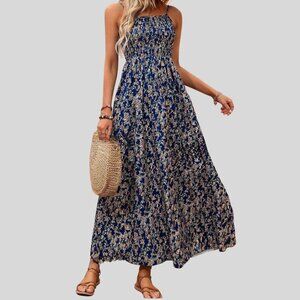 Boho Ditsy Floral Print Cami Dress Blue